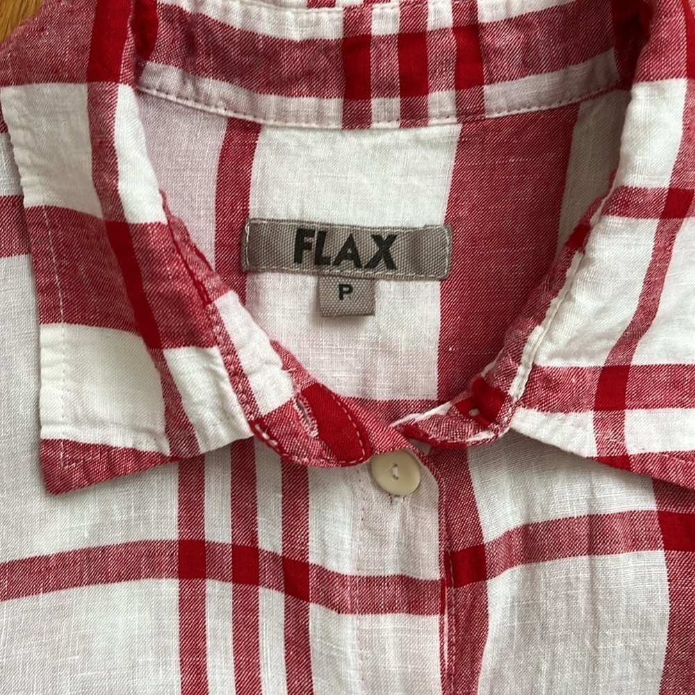 FLAX 100% Linen Red & White Checkered Shirtdress Full Button Front Dress Size P - Picture 12 of 12